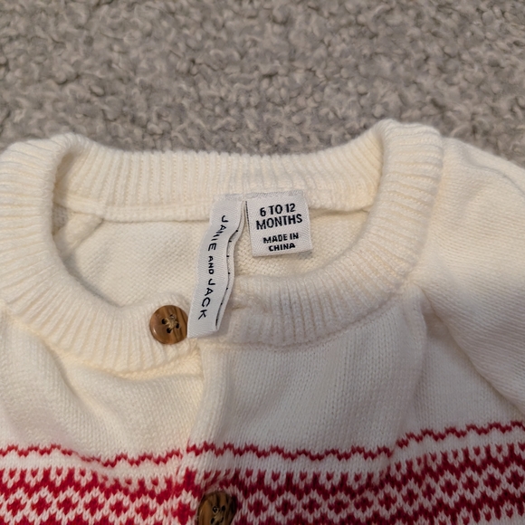 Janie and Jack Cream Cardigan with Red Reindeer - Picture 4 of 6
